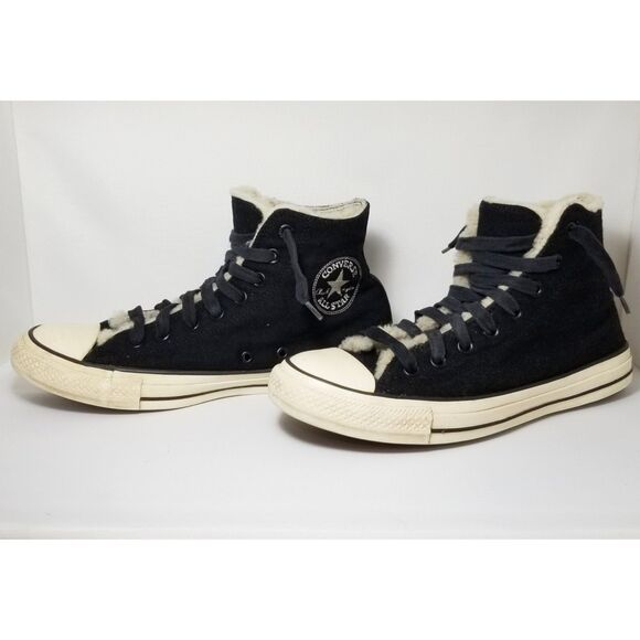 Converse All Star Chuck Taylor High Tops Women 10 Wool Faux Fur Black Embroidery - Picture 7 of 12
